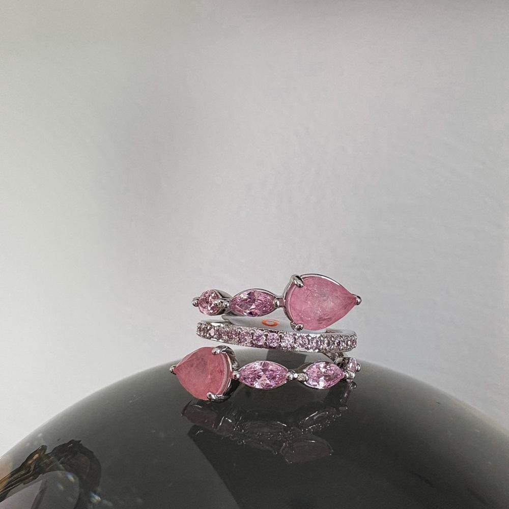 Pink and Silver Heart Crystal Ring